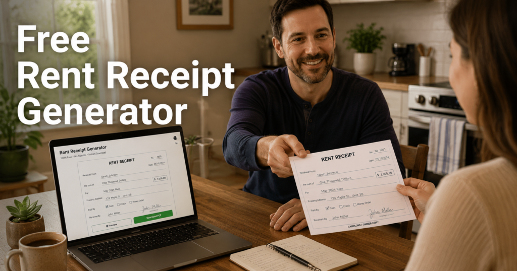 Landlord using a free rent receipt generator online to create a receipt for a tenant
