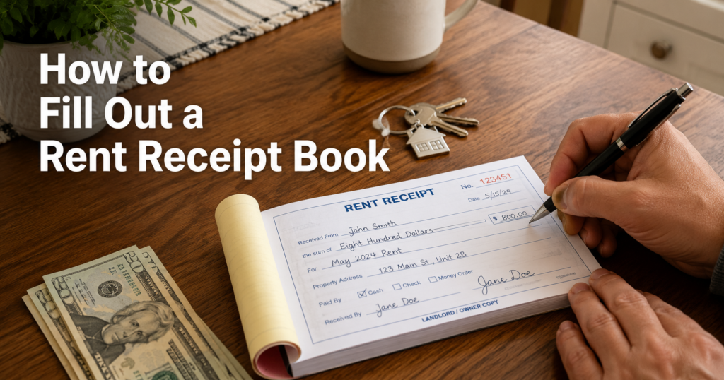 How to fill out a rent receipt book for a cash rent payment from a tenant
